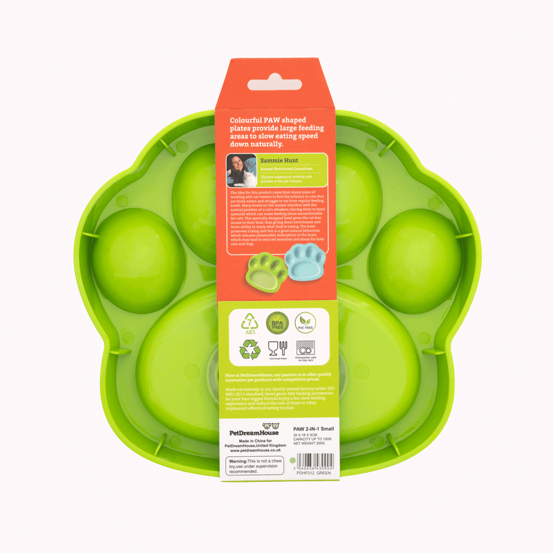 PAW 2-in-1 for Cat Slow Feeder & Lick Pad Verde "Nivel Fácil"